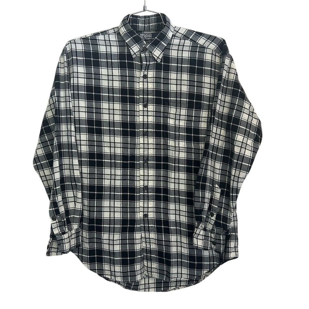 Polo Ralph Lauren Shirt Mens Large Plaid Black Long Sleeve Button Up Dress Casua